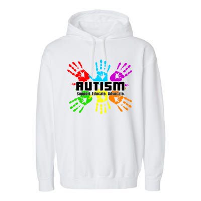 Support Educate Advocate Autism Handprint Garment-Dyed Fleece Hoodie