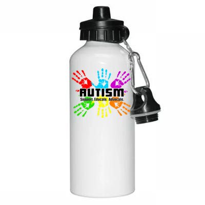 Support Educate Advocate Autism Handprint Aluminum Water Bottle