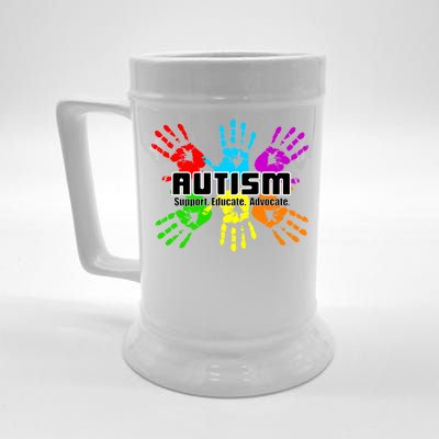 Support Educate Advocate Autism Handprint Beer Stein