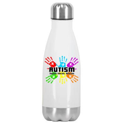 Support Educate Advocate Autism Handprint Stainless Steel Insulated Water Bottle