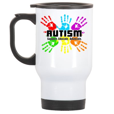 Support Educate Advocate Autism Handprint Stainless Steel Travel Mug