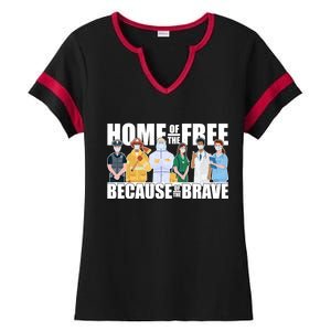 Support Frontline Workers Home Of The Free Ladies Halftime Notch Neck Tee