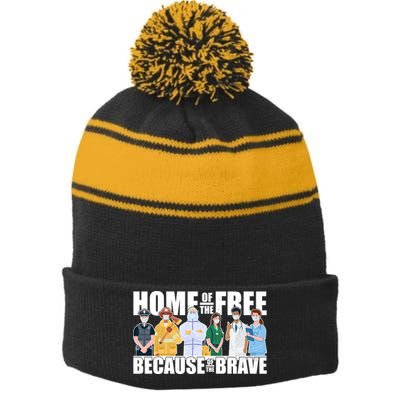 Support Frontline Workers Home Of The Free Stripe Pom Pom Beanie