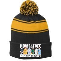 Support Frontline Workers Home Of The Free Stripe Pom Pom Beanie