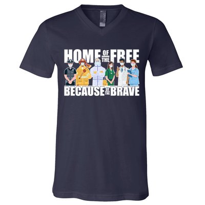 Support Frontline Workers Home Of The Free V-Neck T-Shirt