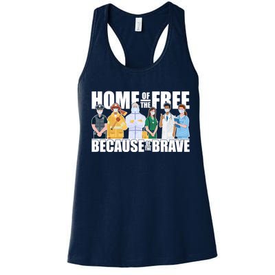 Support Frontline Workers Home Of The Free Women's Racerback Tank