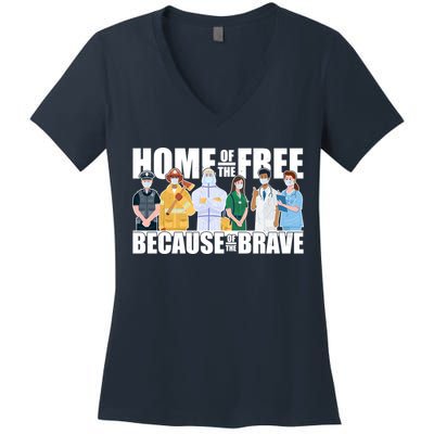 Support Frontline Workers Home Of The Free Women's V-Neck T-Shirt