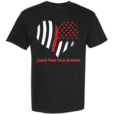 Support Heart Health Awareness - American US Flag Garment-Dyed Heavyweight T-Shirt