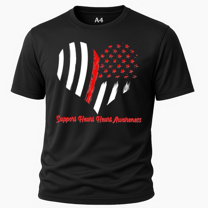 Support Heart Health Awareness - American US Flag Cooling Performance Crew T-Shirt