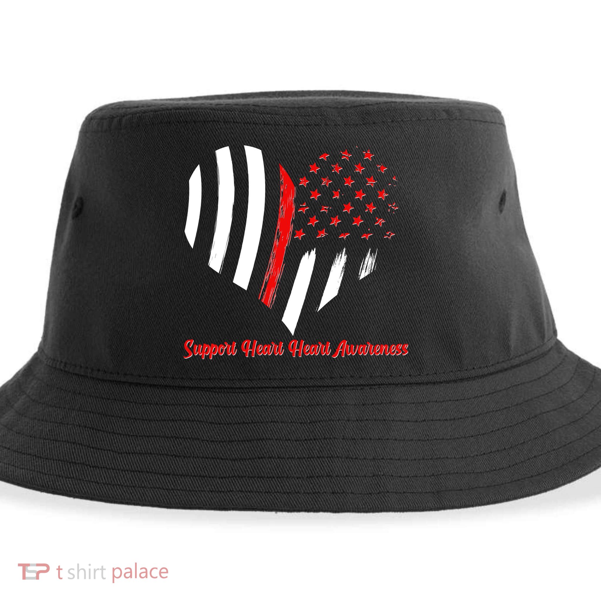 Support Heart Health Awareness - American US Flag Sustainable Bucket Hat