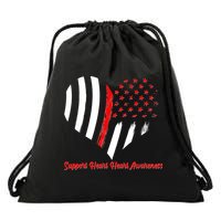Support Heart Health Awareness - American US Flag Drawstring Bag