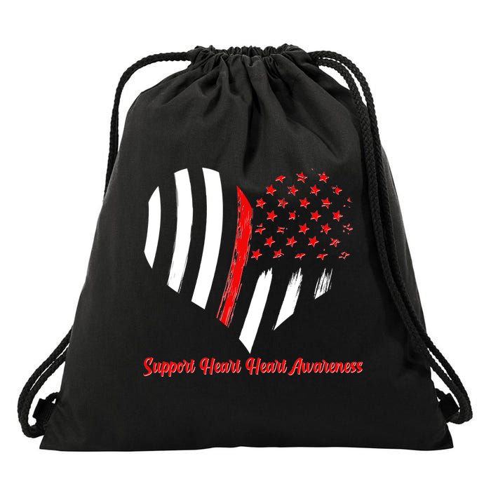 Support Heart Health Awareness - American US Flag Drawstring Bag