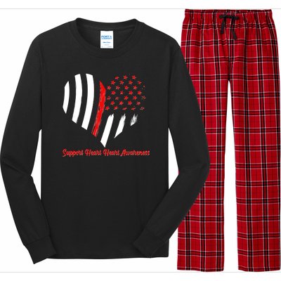 Support Heart Health Awareness - American US Flag Long Sleeve Pajama Set