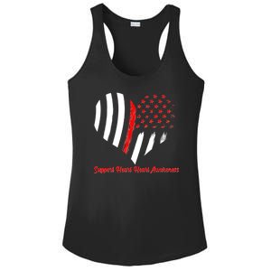 Support Heart Health Awareness - American US Flag Ladies PosiCharge Competitor Racerback Tank