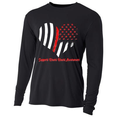 Support Heart Health Awareness - American US Flag Cooling Performance Long Sleeve Crew