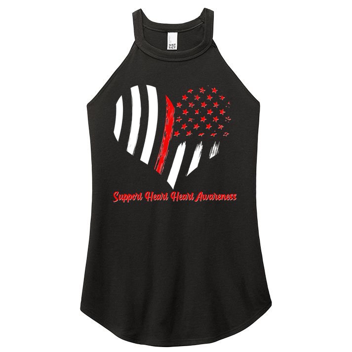 Support Heart Health Awareness - American US Flag Women's Perfect Tri Rocker Tank
