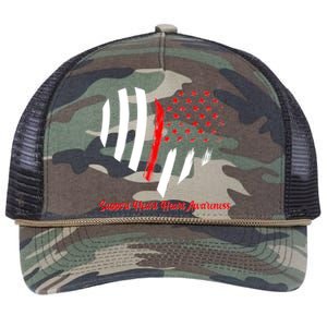 Support Heart Health Awareness - American US Flag Retro Rope Trucker Hat Cap