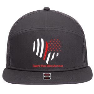 Support Heart Health Awareness - American US Flag 7 Panel Mesh Trucker Snapback Hat