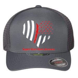 Support Heart Health Awareness - American US Flag Flexfit Unipanel Trucker Cap