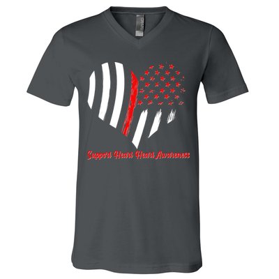 Support Heart Health Awareness - American US Flag V-Neck T-Shirt