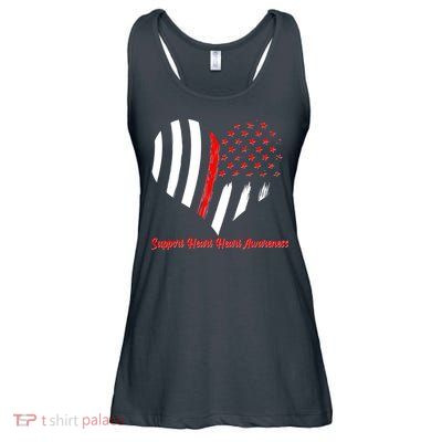 Support Heart Health Awareness - American US Flag Ladies Essential Flowy Tank