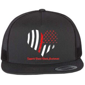 Support Heart Health Awareness - American US Flag Flat Bill Trucker Hat