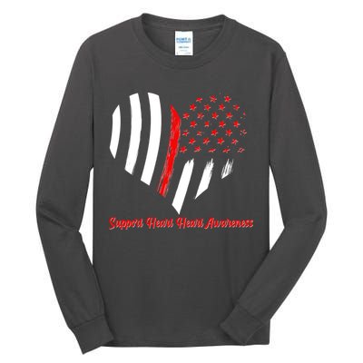 Support Heart Health Awareness - American US Flag Tall Long Sleeve T-Shirt