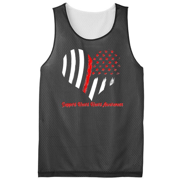 Support Heart Health Awareness - American US Flag Mesh Reversible Basketball Jersey Tank