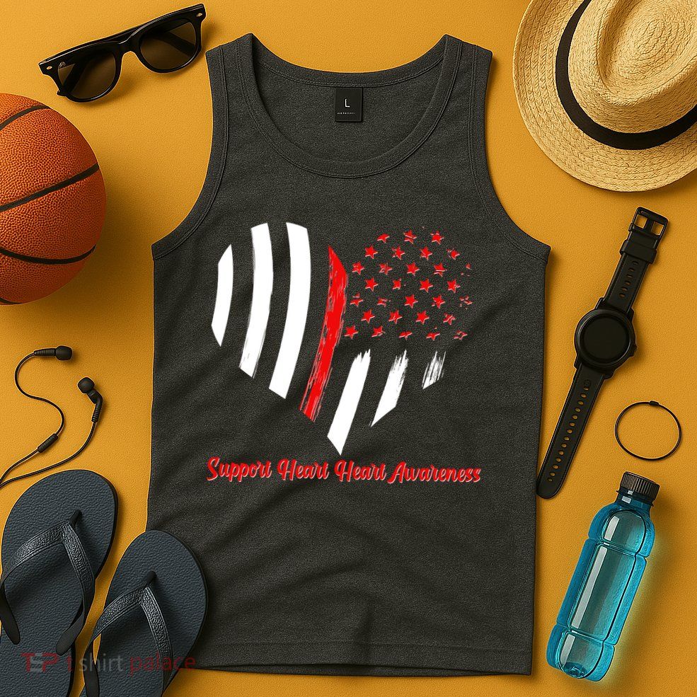 Support Heart Health Awareness - American US Flag Tank Top