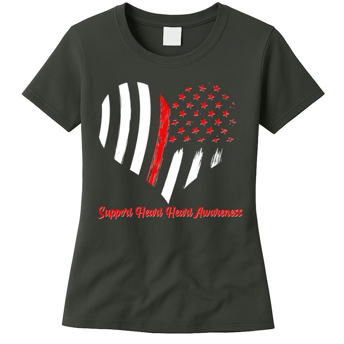 Support Heart Health Awareness - American US Flag Womens T-Shirt