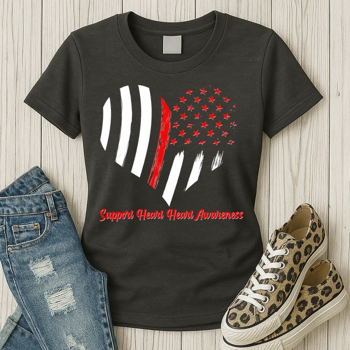 Support Heart Health Awareness - American US Flag Womens T-Shirt