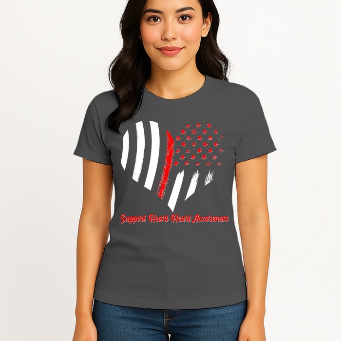 Support Heart Health Awareness - American US Flag Womens T-Shirt