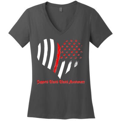 Support Heart Health Awareness - American US Flag Women's V-Neck T-Shirt