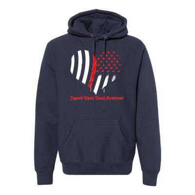 Support Heart Health Awareness - American US Flag Premium Hoodie