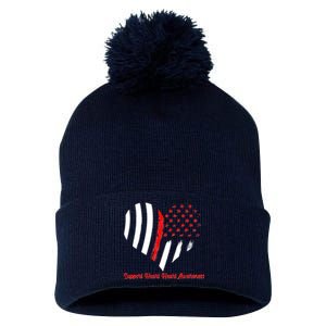 Support Heart Health Awareness - American US Flag Pom Pom 12in Knit Beanie