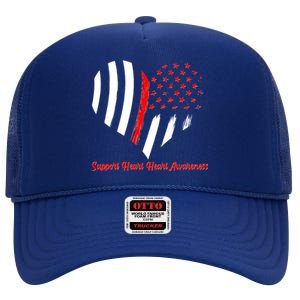 Support Heart Health Awareness - American US Flag High Crown Mesh Back Trucker Hat