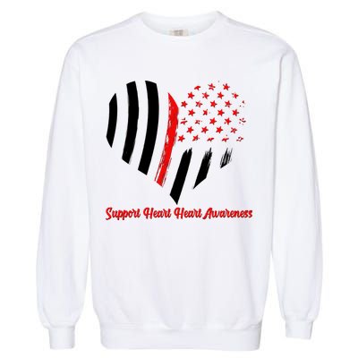 Support Heart Health Awareness - American US Flag Garment-Dyed Sweatshirt