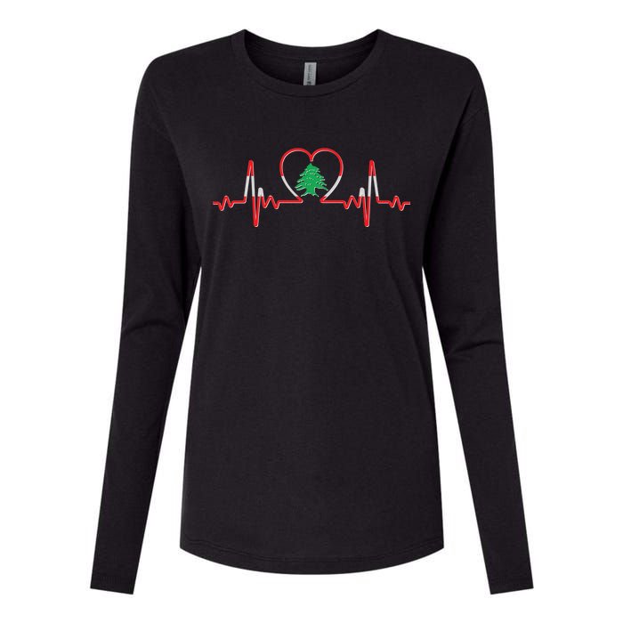 Support Love Lebanon Heartbeat Womens Cotton Relaxed Long Sleeve T-Shirt