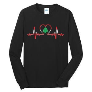 Support Love Lebanon Heartbeat Tall Long Sleeve T-Shirt