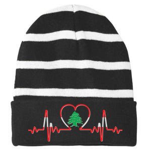 Support Love Lebanon Heartbeat Striped Beanie with Solid Band