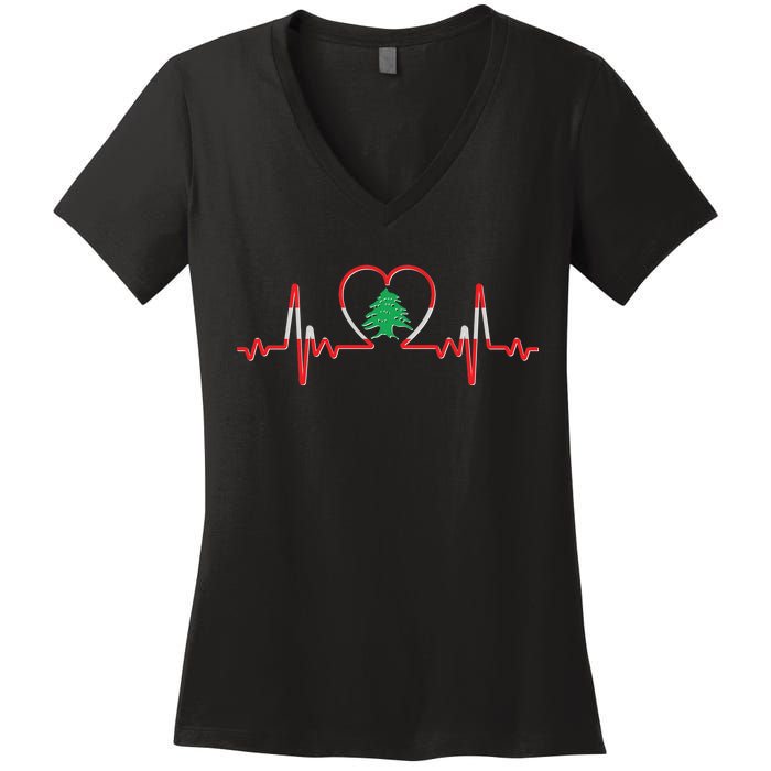 Support Love Lebanon Heartbeat Women's V-Neck T-Shirt