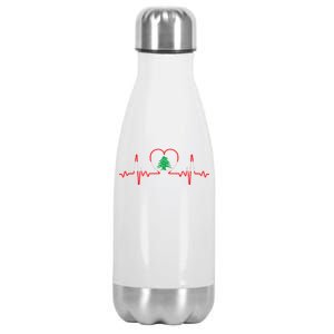 Support Love Lebanon Heartbeat Stainless Steel Insulated Water Bottle