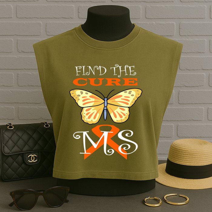 Support MS Help Find The Cure Ribbon Multiple Sclerosis Garment-Dyed Women's Muscle Tee