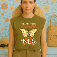 Support MS Help Find The Cure Ribbon Multiple Sclerosis Garment-Dyed Women's Muscle Tee