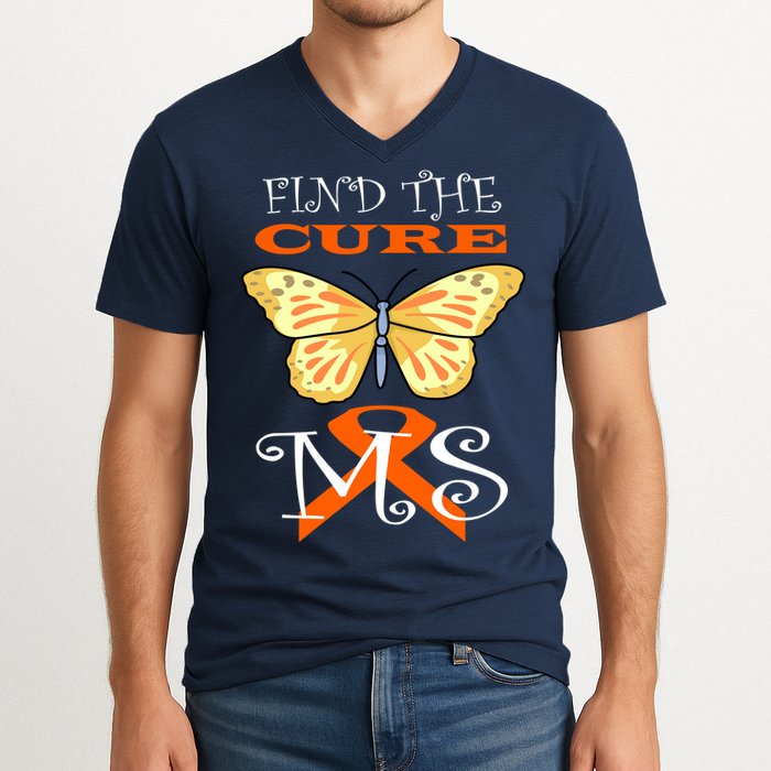 Support MS Help Find The Cure Ribbon Multiple Sclerosis V-Neck T-Shirt
