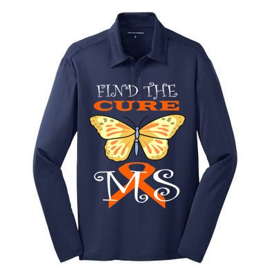 Support MS Help Find The Cure Ribbon Multiple Sclerosis Silk Touch Performance Long Sleeve Polo