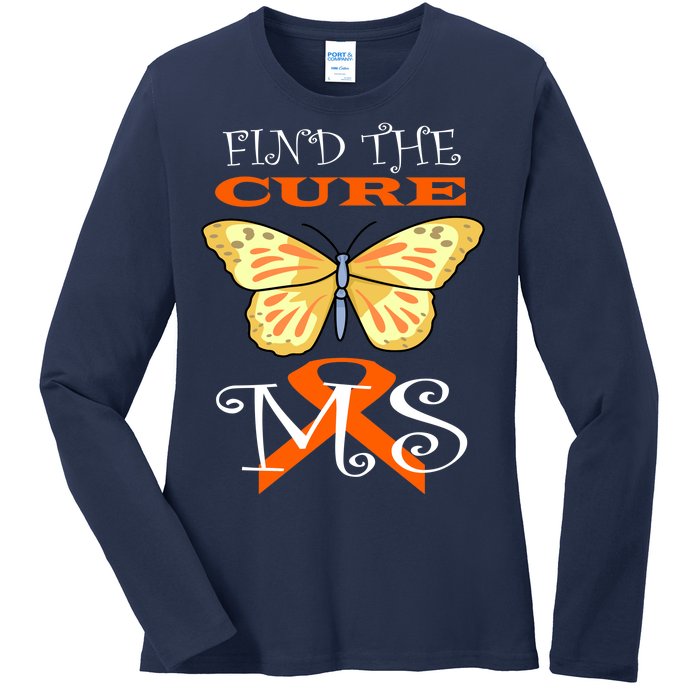 Support MS Help Find The Cure Ribbon Multiple Sclerosis Ladies Long Sleeve Shirt