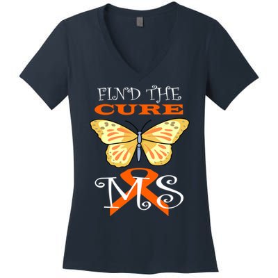 Support MS Help Find The Cure Ribbon Multiple Sclerosis Women's V-Neck T-Shirt