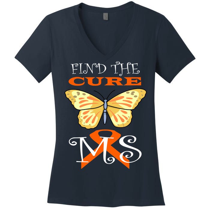 Support MS Help Find The Cure Ribbon Multiple Sclerosis Women's V-Neck T-Shirt