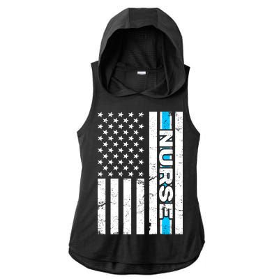 Support Nurses Front Line Flag Ladies PosiCharge Tri-Blend Wicking Draft Hoodie Tank